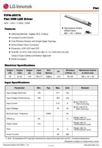 Flat PIFN-J037A Flat 35W LED Driver 24V - 34V / 1.04A / 35W ▶ Mechanical Outline (Metal Case)