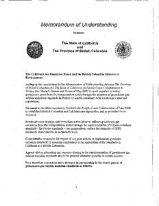 Memorandum of Understanding between The State of California and The Province of British Columbia