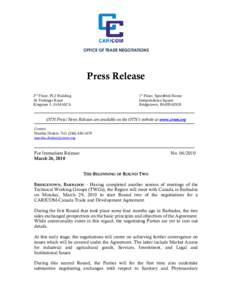 OFFICE OF TRADE NEGOTIATIONS  Press Release 2nd Floor, PCJ Building 36 Trafalgar Road Kingston 5, JAMAICA