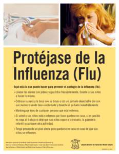 Protéjase de la Influenza (Flu) Aquí está lo que puede hacer para prevenir el contagio de la influenza (flu): »Lávese las manos con jabón y agua tibia frecuentemente. Enseñe a sus niños a hacer lo mismo. »Cúbra