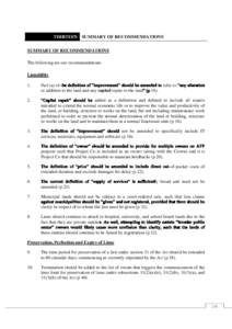 THIRTEEN SUMMARY OF RECOMMENDATIONS Chapter 13: Summary of Recommendations SUMMARY OF RECOMMENDATIONS The following are our recommendations: Lienability