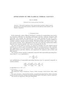 APPLICATIONS OF THE CLASSICAL UMBRAL CALCULUS IRA M. GESSEL Dedicated to the memory of Gian-Carlo Rota