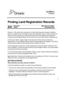Archives of Ontario Finding Land Registration Records  231 Research Guide
