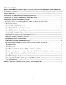    Table of Contents  Notice of Intent and Proposal to Increase Rates and Fees for Cultural Resource Management Services performed by  the Arizona State Museum ...................................