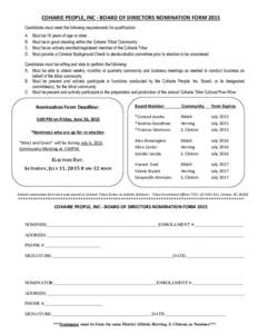 COHARIE PEOPLE, INC  - BOARD OF DIRECTORS NOMINATION FORM 2010