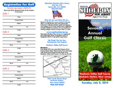 Registration For Golf Donation per player is $[removed]Please print all the information below for the members of your group.  Operation Shoebox New Jersey