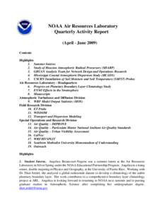 NOAA Air Resources Laboratory Quarterly Activity Report (April - June[removed]Contents Highlights 1. Summer Interns