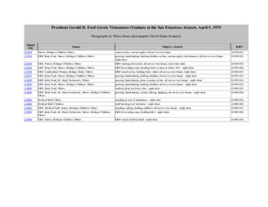 President Gerald R. Ford Greets Vietnamese Orphans at the San Francisco Airport, April 5, 1975 Photographs by White House photographer David Hume Kennerly Digital File A3854