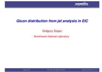 Gluon distribution from jet analysis in EIC ´ Gregory Soyez Brookhaven National Laboratory