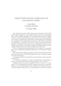 Analytic Zariski structures, predimensions and non-elementary stability Boris Zilber University of Oxford 25 August 2008 The notion of an analytic Zariski structure was introduced in [1] by the