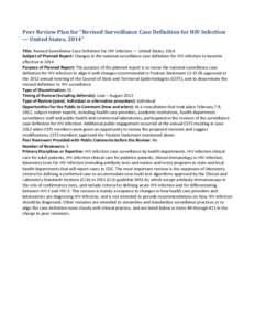 Peer Review Plan for “Revised Surveillance Case Definition for HIV Infection — United States, 2014