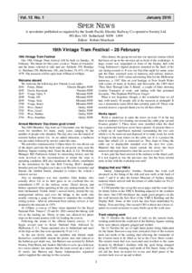 Vol. 15 No. 1  January 2010 SPER NEWS A newsletter published as required by the South Pacific Electric Railway Co-operative Society Ltd.