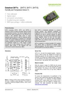 Datasheet SHT1x (SHT10, SHT11, SHT15) Humidity and Temperature Sensor IC    
