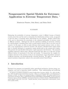 Nonparametric Spatial Models for Extremes: Application to Extreme Temperature Data. ∗ Montserrat Fuentes, John Henry, and Brian Reich SUMMARY