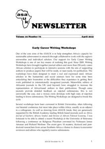 NEWSLETTER Volume 20 Number 79 AprilEarly Career Writing Workshops
