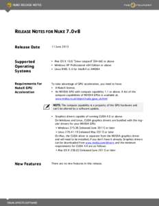 RELEASE NOTES FOR NUKE 7.0v8 Release Date 11 June[removed]Supported