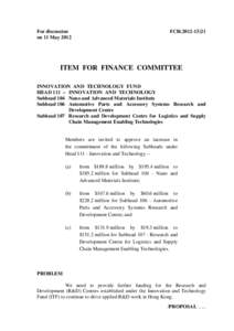 For discussion on 11 May 2012 FCR[removed]ITEM FOR FINANCE COMMITTEE