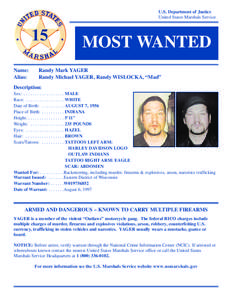 USMS 15 Most Wanted Poster: Yager
