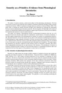 Sonority as a Primitive: Evidence from Phonological Inventories Ivy Hauser University of North Carolina at Chapel Hill  1. Introduction