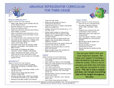 ARKANSAS REFRIGERATOR CURRICULUM FOR THIRD GRADE ENGLISH LANGUAGE ARTS * Aligned to Common Core State Standards  
