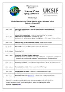 Ethical Investment Association Thursday, 9th May Spring Conference