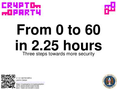 From 0 to 60 in 2.25 hours Three steps towards more security VNR14 Jochim Selzer
