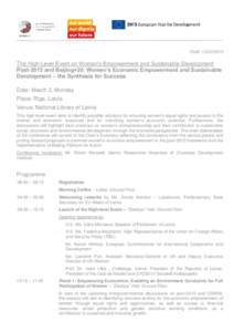 Draft, [removed]The High-Level Event on Women’s Empowerment and Sustainable Development Post-2015 and Beijing+20: Women’s Economic Empowerment and Sustainable Development – the Synthesis for Success Date: March 