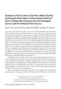 Synthesis of Thirty Years of Surface Water Quality and Aquatic Biota Data in Shenandoah National Park: Collaboration between the US Geological Survey and the National Park Service Karen C. Rice, John D. Jastram, John E.B