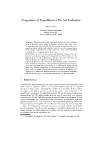 Pragmatics of Type-Directed Partial Evaluation Olivier Danvy Computer Science Department Aarhus University ?  http://www.brics.dk/~danvy