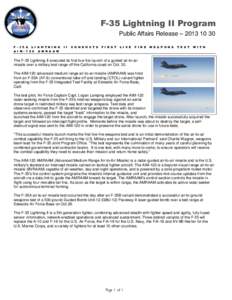 F-35 Lightning II Program Public Affairs Release – [removed]F[removed]A L I G H T N I N G A I M[removed]A M R A A M  I I