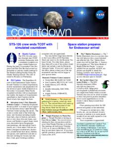 October 30, 2008  Vol. 13, No. 81 STS-126 crew ends TCDT with simulated countdown