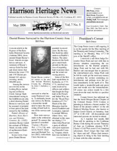 Published monthly by Harrison County Historical Society, PO Box 411, Cynthiana, KY, Vol. 7 No. 5 May 2006