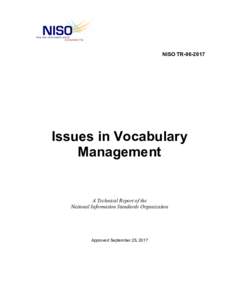 NISO TRIssues in Vocabulary Management  A Technical Report of the