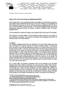Secretariat of the Committee on Foreign Affairs  Paper on the review of the European Neighbourhood Policy In the mission letter sent to Commissioner Hahn, the President of the European Commission, Jean Claude Juncker und