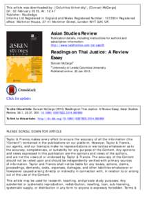 This article was downloaded by: [Columbia University], [Duncan McCargo] On: 02 February 2015, At: 12:47 Publisher: Routledge Informa Ltd Registered in England and Wales Registered Number: Registered office: Morti