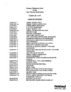 Sisseton-Wahpeton Oyate Of the Lake Traverse Reservation CODES OF LAW TABLE OF CONTENTS CHAPTER I