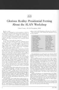 ALAN v30n1 - Glorious Reality: Presidential Fretting About the ALAN Workshop