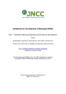 Guidelines for the Selection of Biological SSSIs Part 1: Rationale, Operational Approach and Criteria for Site Selection