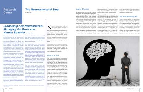 Research Corner The Neuroscience of Trust  Trust Is Chemical