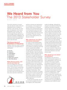 ACAE CORNER  We Heard from You The 2013 Stakeholder Survey By lisa l. hunter