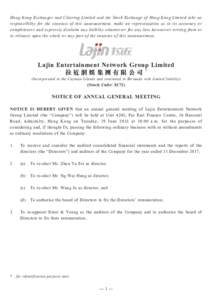 Hong Kong Exchanges and Clearing Limited and the Stock Exchange of Hong Kong Limited take no responsibility for the contents of this announcement, make no representation as to its accuracy or completeness and expressly d
