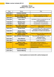Wilhelm seminar schedule (SS 14) wednesday, 1:00 pm (building: 11.21, room: 1.04) Date
