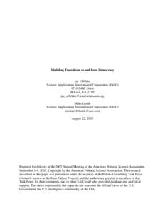 Modeling Transitions to and from Democracy  Jay Ulfelder Science Applications International Corporation (SAICSAIC Drive McLean, VA 22102
