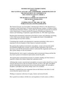 MEMORANDUM OF UNDERSTANDING BETWEEN THE NATIONAL OCEANIC AND ATMOSPHERIC ADMINISTRATION OF THE DEPARTMENT OF COMMERCE OF THE UNITED STATES OF AMERICA AND