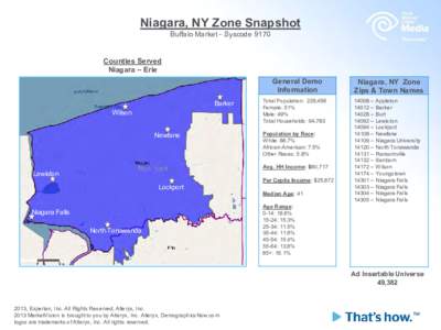 Niagara, NY Zone Snapshot Buffalo Market - Syscode 9170 Counties Served Niagara – Erie General Demo