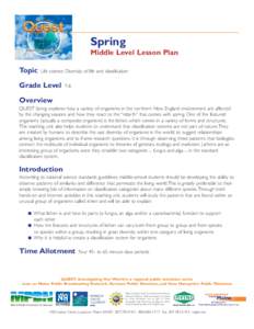 Spring Middle Level Lesson Plan Topic Life science: Diversity of life and classification