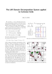 The LIR Domain Decomposition System applied to Cartesian Grids July 12, 2012 We introduce a novel multi-dimensional domain decomposition method. A new type of tree combines the advantages of the octree and the