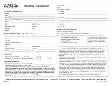 Training Registration  Course Title: Cost: Class Date & Location