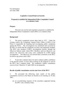 LC Paper No. CB[removed])  For information on 6 June 2006 Legislative Council Panel on Security Proposal to establish the Independent Police Complaints Council