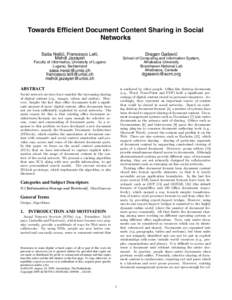 Towards Efficient Document Content Sharing in Social Networks Dragan Gaševi´c Saša Neši´c, Francesco Lelli, Mehdi Jazayeri